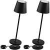 K-Bright 2 pezzi Lampada LED Dimmerabile da tavolo in alluminio, H38cm，Ricaricabile Colore luce calda Per interni/esterni Lampada da tavolo con base di ricarica a contatto (nero)