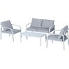 Outsunny Set Mobili da Giardino 4 Pezzi con 2 Sedie, 1 Divano a 2 Posti e 1 Tavolino da Caffè in Alluminio e Poliestere, Bianco e Grigio|Aosom