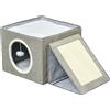 PawHut Cuccia Gatti Pieghevole Portatile, Casetta+Pannello Tiragraffi, 2 Cuscini+Pallina, Peluche/Tessuto - Grigio|Aosom