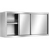 Ristotecno Pensile inox SCOLAPIATTI chiuso con ante scorrevoli. Ripiano di fondo FORATO. H.cm. 66 - Dim.cm. 180x40x66H - AISI 430