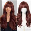 Esmee 24 Inches Long Wavy Rosso Marrone Wigs for Women Natural Synthetic Hair Heat Resistant Wigs with Bangs for Daily Party Cosplay Use