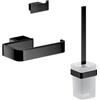 emco Loft - Set di accessori da bagno, porta rotolo di carta igienica, meccanismo scopino e doppi ganci, elegante set da bagno da parete in alluminio, nero opaco