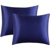 Juwenin Home - Confezione da 2 federe per cuscino in pura seta di gelso, morbide, per capelli e pelle, con chiusura a busta (blu scuro, standard, 50 x 75 cm)