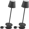 K-Bright 2 pezzi Lampada LED Dimmerabile da tavolo in alluminio, H38cm，Ricaricabile Colore luce calda Per interni/esterni Lampada da tavolo con base di ricarica a contatto (grigio scuro)