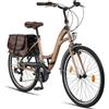 Licorne Bike Stella Plus Premium City Bike in alluminio da 26 e 28 pollici, per ragazze, ragazzi, uomini e donne, cambio a 21 marce, bicicletta olandese StVZO (oro, 26 pollici)