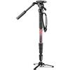 Manfrotto Element Mii Kit Monopiede Video In Alluminio, Con Testa Fluida, Sottile, Carico Fino A 4 Kg, Base Fluida Ripieghevole, 4 Sezioni, Twist Lock, Per Fotocamera Compatta E Reflex, Rosso
