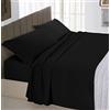 Italian Bed Linen Set Lenzuola Letto Matrimoniale Cotone Max Color, Lavorato in Italia - Completo Letto, Lenzuolo sotto con Angoli, Telo sopra 240x300 cm e 2 Federe con Patella Interna, Nero