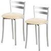ASTIMESA Due sgabelli da cucina con schienale a strisce in metallo finta pelle beige, altezza della seduta: 45 cm (tavolo)