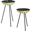 HAKU Set di 2 tavolini rotondi in metallo nero e oro, tavolini da salotto piccoli - Dimensioni: A 56/66 x Ø 38/38 cm Stile: Art Déco