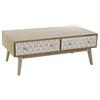DRW Tavolino da caffè con 2 cassetti di Paulownia con Foglie in Naturale, 120 x 64 x 45 cm, 120x64x45cm