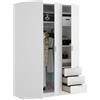 Dmora Armadio Guardaroba, 3 Ante + 3 cassetti-cm. 121 x 180 x 52, Bianco, Unico