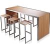 Domus Stile Donatello Sgabelli, Acciaio in ossidabile e Sumpar Wood, Marrone e Metallo, Set Tavolo Bar + Sedie, 7 unità