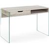 KONTE.DESIGN Scrivania ARMOS in legno Naturale e vetro, 110 x 55 cm