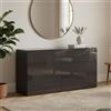 Dmora - Credenza Enrico, Madia da cucina a 1 anta e 3 cassetti, Buffet da soggiorno, Madia da cucina, 100% Made in Italy, cm 110x40h35, Antracite lucido