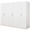 Dmora armadio a 6 ante battenti,bianco opaco, cm 207x53x202, con tubo appendiabiti