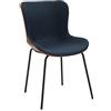 KONTE.DESIGN Set di 4 sedie KARLIN in tessuto blue navy ed ecopelle marrone, gambe in metallo verniciato nero, 48x57x81 cm