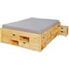 Dmora Letto matrimoniale con vani contenitore e comodino incluso con ruote, colore rovere, cm 166.5 x 47,5 x 209
