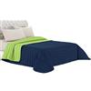 Italian Bed Linen Elegant Trapuntino Estivo, Microfibra, Blu Scuro/Verde Mela, Matrimoniale, 260x270cm