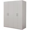 Dmora armadio 4 ante battenti,bianco opaco, cm 133x53x202, con tubo appendiabiti