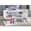 Dmora Scrivania moderna ad Esse per ufficio e studio con scaffale, Made in Italy, Tavolo da computer, Scrittoio porta PC, cm 140x60h75, colore Bianco frassinato