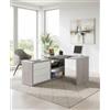 Dmora Scrivania con possibilità di montaggio ad angolo con tre cassetti e due scaffali, colore bianco lucido e cemento, cm 140 x 74,2 x 150