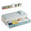 Habitdesign Dmora - Letto per bambini Lubbock, Struttura letto per cameretta, Letto con lettino estraibile e mensola, 201x98h43 cm, Bianco e Verde acqua