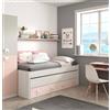 Dmora - Letto per bambini Fairfield, Struttura letto per cameretta, Letto singolo con lettino estraibile, 199x96h65 cm, Bianco e Rosa