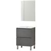 Baikal Set mobile da bagno con lavabo e specchio, con gambe, in varie finiture, melammina 16. Anta + Cassetto 60 cm Cenere