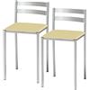 ASTIMESA 2 sgabelli da cucina con schienale basso, strisce orizzontali e seduta imbottita - struttura colore alluminio - seduta in ecopelle beige