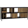 DRW Buffet con 3 ante e 1 cassetto in metallo e frassino 160 x 40 x 75 cm, nero naturale