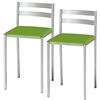 ASTIMESA Due sgabelli da cucina con schienale basso a strisce orizzontali in similpelle verde, altezza della seduta 45 cm.