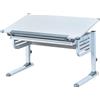 Inter Link - Scrivania regolabile in altezza - Cassetto con funzione push - Piano di lavoro inclinabile - Ripiano per zaini - In metallo grigio/bianco - Scalare
