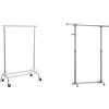 SONGMICS Stand Appendiabiti Attaccapanni In Metallo Cromato Con Ruote, Portata Fino A 50 Kg, Argento & Appendiabiti Con Attaccapanni Con Gancini Porta Abiti In Acciaio A Rotelle Con Ruote Altezza