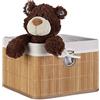 Relaxdays Cestino Portaoggetti, Fodera in Tessuto, Bambù, Rettangolare, Bagno, Giochi, HLP 20x31x31 cm, Legno Naturale
