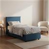 Dmora Talamo Italia Letto contenitore Singolo Anna, Made in Italy, Letto con rivestimento in tessuto, Apertura frontale, adatto per materasso cm 90x190, Blu