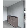 Dmora Armadio da Esterno Gesves, Mobile Balcone Multiuso, Armadietto Outdoor 3 Ante, 100% Made in Italy, 102x37h84 cm, Grigio e Nero, Finitura Quadri