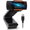 Peak Trading Webcam Full HD 1080P, USB 2.0, messa a fuoco automatica, riduzione del rumore, grandangolo 110°, compatibile con PC, laptop, zoom, Skype, YouTube