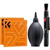 K&F Concept Kit Pulizia per Obiettivo,Set pulizia Fotocamera in 3 Parti per Fotocamere DSLR, Lenti, Filtri, Penna Pulizia Doppia Punta, Soffietto, Panno in microfibra
