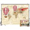 NIVIUS PHOTO Nivius, fondale fotografico con mappa del mondo, mongolfiera, sfondo per primo compleanno, festone decorativo, decorazione per baby shower, 220 x 150 cm, W-2074
