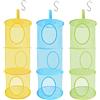LIVEHITOP Set 3 Pezzi Mesh Hanging Bagagli Carrello, 3 Tier Pieghevole Network Storage Spazio Salva Borse Organizzatore per Piccoli Colethes (Blu, Verde, Giallo)