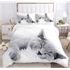 JEFFEL Set di Biancheria da Letto con Stampa di Gatto 3D, Copripiumino con Cerniera, Incluso 1 Copripiumino e 2 Federe, Biancheria da Letto per Ragazzi e Ragazze (135x200cm, Gatti -3)