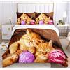JEFFEL Set di Biancheria da Letto con Stampa di Gatto 3D, Copripiumino con Cerniera, Incluso 1 Copripiumino e 2 Federe, Biancheria da Letto per Ragazzi e Ragazze (135x200cm, Gatti -2)