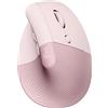 Logitech Lift Mouse Ergonomico Verticale, Senza Fili, Ricevitore Bluetooth o Logi Bolt USB, Clic Silenziosi, 4 Tasti, Compatibile con Windows / macOS / iPadOS, Laptop, PC - Rosa