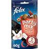 FELIX Party Mix Snack per Gatti Adulti Fiocchi con Manzo, Pollo e Salmone 8 Confezioni da 60g