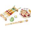 Janod - Set Musicale 5 Strumenti in Legno Sunshine - Strumento Musicale per Bambini - Gioco di Imitazione e Stimolazione Musicale - Vernice ad Acqua - Dai 18 Mesi, J07615