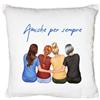 GioCandles Cuscino con disegno di amiche e sorelle e frase personalizzata idea regalo per migliore amica sorella testimone damigella solo federa o con imbottitura 40x40 cm