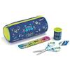 Maped - Kit per accessori scolastici Mini Cute per bambini - 1 astuccio rotondo + 1 paio di forbici 13cm + 1 temperino + 1 Gomma Bianca + 1 righello 15cm - Blu