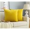 GIRASOLE HOME Coppia Federe Cuscini in Velluto Per Divano e Letto Copricuscini Antiacaro e Ipoallergenico Arredamento Casa con Zip Invisibile 2 pezzi (60x60cm, Giallo)
