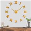 Mintime Grande orologio da parete adesivo con numeri romani 3D a specchio, muto, decorazione per casa e ufficio da montare come vuoi Oro