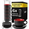 MIAMIO - Set tazzine espresso in ceramica (75 ml) - Le Papillon (Rosso) | Tazzine espresso in ceramica con piattini e supporto, servizio da 6 per caffè espresso e moka, lavabili in lavastoviglie